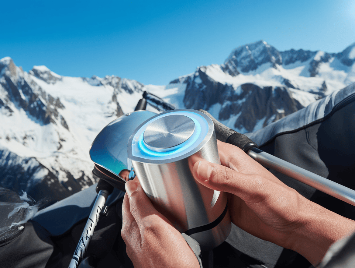 Thermal bottle on mountain
